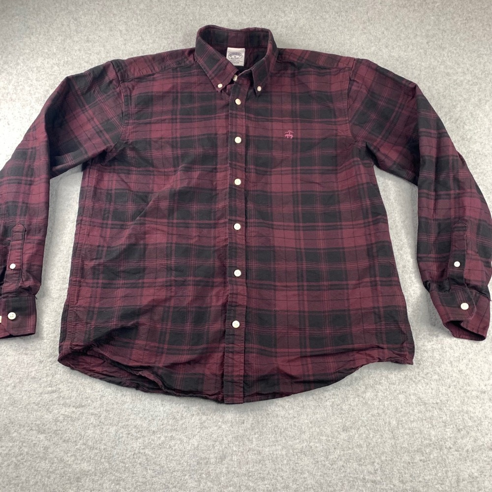 Brooks Brothers Button Down Shirt Mens XL Burgundy Plaid Regent Fit Long Sleeve